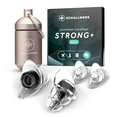 Abbildung von Schallwerk ® Strong+ Daily unauffällige Gehörschutz Ohrstöpsel dämpfen Lärm &amp; erhalten Tonqualität Ohrenstöpsel transparent Earplugs geeignet für Musik, Alltag, Arbeit Lernen