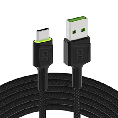 Abbildung von Green Cell Kabel USB A C Typ 1.2m mit LED Beleuchtung Ladekabel Schwarz Schnellladekabel Kompatibel Samsung Galaxy S23 S22 S21 S20 Ultra S10 S9 S8+ Note 20 10 9 8 Android Telefonen