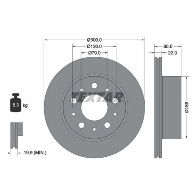 Abbildung von TEXTAR 92284303 Bremsscheibe 300 22 05/10 130 außenbelüftet beschichtet ohne Radbefestigungsbolzen, Radnabe FIAT: Ducato III Van