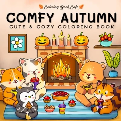 Abbildung von Comfy Autumn: Coloring Book for Adults &amp; Teens Featuring Autumn Hygge Scenes with Super Cute Animal Characters Stress Relief and Relaxation