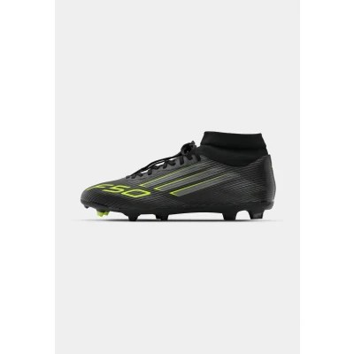 Abbildung von adidas Unisex F50 League Mid Firm Multi Ground Football Boots Fußballschuhe, Core Black/Iron Metallic/Lucid Lemon, 40 2/3 EU