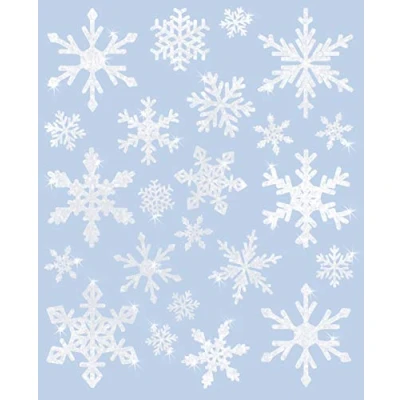 Abbildung von AVERY Zweckform 23 Fensterbilder Weihnachten Schneeflocken (Made in Germany, selbstklebende Fenstersticker, Weihnachtsdeko Fenster, Fensterfolie ablösbar, glitzernd) 1 Bogen/23 Fensteraufkleber, 52298