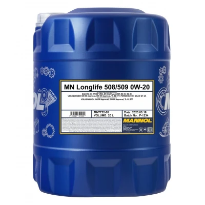 Abbildung von Mannol Longlife 508/509 0W 20 20l Motoröl MN7722 VOLKSWAGEN: Golf 7, Sharan II, Polo V Hatchback, AUDI: A4 B9 Avant, A6 C7 A3 Sportback