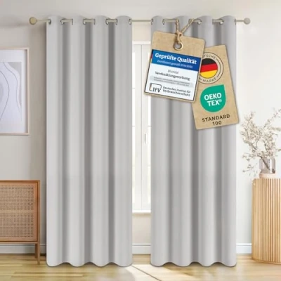 Abbildung von Blumtal Verdunklungsvorhänge 2er Set Thermovorhang Kälteschutz Vorhang Blickdicht mit Ösen Gardinenschals Schlaufen/Thermovorhang Fenster Gardinen 145x140 cm Moonlight Grey Grau