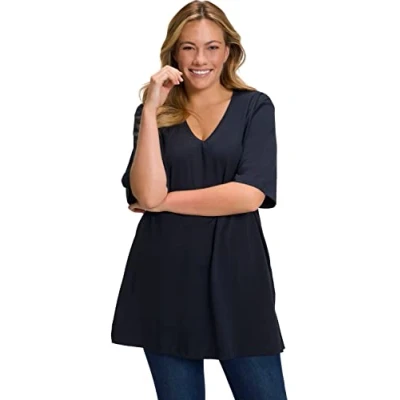 Abbildung von Ulla Popken Damen Basic v shirt T Shirts, Blauschwarz, 54 56 EU