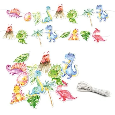 Abbildung von Papierdrachen Girlande Geburtstag Dino Deko für Kindergeburtstag 10 m Partygirlande deine Feier Mädchen und Jungen Party Geburtstagsdeko Set 4
