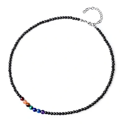 Abbildung von COAI Unisex Geschenkideen Glückskette Choker Halsketten aus Facettiertem Onyx und 7 Chakren Yogakette