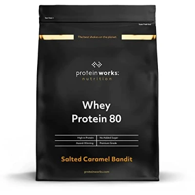 Abbildung von Protein Works Whey 80 Pulver (Konzentrat) Salted Caramel Premium Eiweißpulver Proteinreich &amp; Wenig Zucker 500g