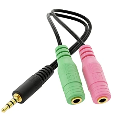 Abbildung von deleyCON Kopfhörer Headset Splitter Audio Klinken Y Adapter Kabel Stereo 1x 3,5mm Klinke Stecker CTIA 4 Polig TRRS auf 2X Buchse Anschluss und Mikrofon