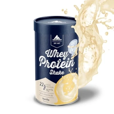Abbildung von Multipower Whey Protein Shake Pulver 420g, mit Vanille Geschmack und Vitamin B6, ideal zur Regeneration des Körpers nach dem Sport