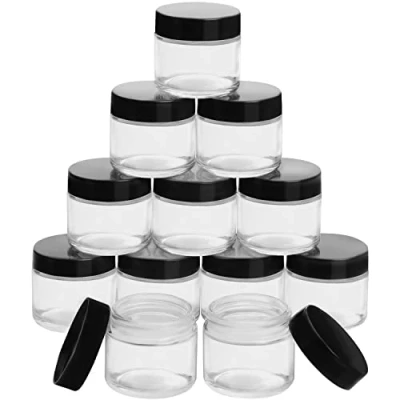 Abbildung von BELLE VOUS Runde Glastiegel mit Schwarzem Schraubdeckel aus Plastik (12 Stk) 60ml Creme Tiegel Leer Salbentiegel Glas zum Reisen, für Creme, Lotion, Salbe, Makeup und Ätherische Öle