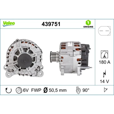 Abbildung von VALEO 439751 Lichtmaschine 14V 180A VOLKSWAGEN: Transporter 5 Bus, 5, Passat B6 Variant