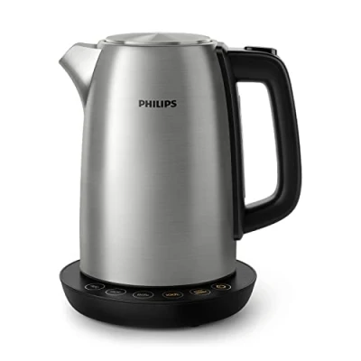 Abbildung von Philips Wasserkocher, 1.7 L Fassungsvermögen, Mit Temperaturregelung, Warmhaltefunktion und Kontrollanzeige, Pirouettenbasis, 2200 Watt, 23 X 18.8 25.7 Cm, Edelstahl (HD9359/90)