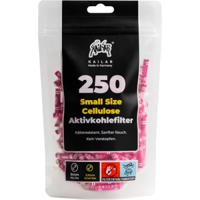 Abbildung von KAiLAR 250 PINK Cellulose Aktivkohlefilter Slim (6 mm) mit veganer Aktivkohle aus Kokosnussschalen Für ein schadstoffärmeres und sanftes Raucherlebnis
