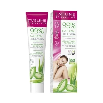 Abbildung von Eveline Cosmetics 99% Natürliche Aloe Vera Haarentfernungscreme Sanfte vegane Formel mit Bio Extrakt für tiefe Feuchtigkeitspflege Glatte Haut bis zu 7 Tage, 125ml