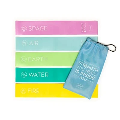 Abbildung von Legami Set mit 5 Fitness Gummibändern, Widerstandsstufen, Bedienungsanleitung und Tasche im Lieferumfang enthalten, 30 x cm