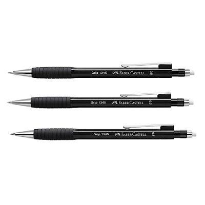 Abbildung von FABER CASTELL 205023 Druckbleistift Set GRIP 1345 black, 3 Stück, Härtegrad B, Minenstärke 0.5 mm, mit integriertem Radiergummi