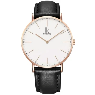 Abbildung von Alienwork IK Armbanduhr Herren Damen Roségold Lederarmband Schwarz Ultra flach