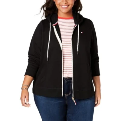 Abbildung von Tommy Hilfiger Damen Zip up Hoodie Classic Sweatshirt for Women with Drawstrings and Hood Kapuzenpullover, Schwarz, L (7er Pack)
