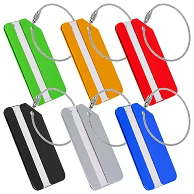 Abbildung von Premium Kofferanhänger Set mit Adressschild, in 6 Farben, Aluminium Schild, für Flugreise, Kreuzfahrt, usw., Metallgepäckanhänger, Namensschild Koffer Kit, Adressanhänger, Taschenanhänger, ID Etikett