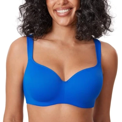 Abbildung von DELIMIRA Damen T Shirt BH mit Bügel Nahtloser Große Größen Gepolstert Funkelndes Blau 95B