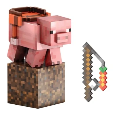 Abbildung von Mattel MINECRAFT Diamond Level Schwein Actionfigur mit authentisches Design inklusive Karotte am Stock, für Kinder ab 6 Jahren, HTM04