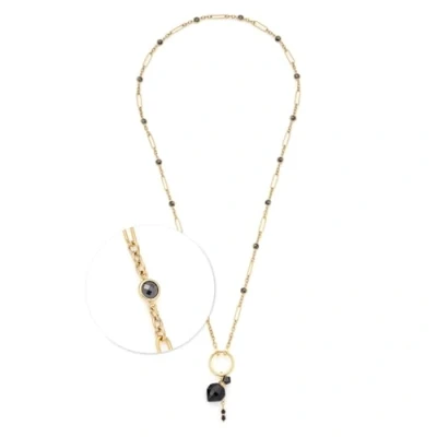 Abbildung von JEWELS BY LEONARDO Halskette Delica, lange Kette aus goldfarbenem Edelstahl, längliche Kettenglieder, schwarze Glassteine und Mini Flakon, 80 82,4 cm Länge, Schmuck Geschenk, 024439