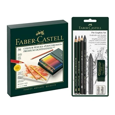 Abbildung von Faber Castell 110092 Farbstifte Polychromos 36er Atelierbox und Pitt Graphite Zeichenset