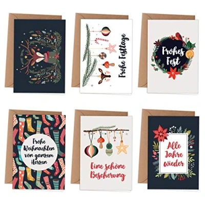 Abbildung von Papierdrachen Weihnachtskarten 6 weihnachtliche Grußkarten als Klappkarte inklusive Umschlag zur Adventszeit Stilvolles Design Weihnachtszeit Motiv Reh petrol Christmas
