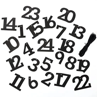 Abbildung von Papierdrachen 24 Adventskalender Holzzahlen mit Baumwollschnur Schwarz Elegante Deko für deinen Weihnachtskalender Kinder und Erwachsene
