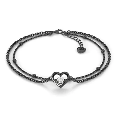 Abbildung von SERASAR Fußband Damen Schwarz 925 Sterling Silber 18 Karat Gold Schmuck Frauen Kette Mädchen Fusskettchen Schmuckbox Geschenke für Hochzeitstag Silberhochzeit