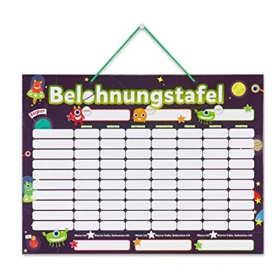 Abbildung von Supremery abwischbare Belohnungstafel magnetisch 43x30cm Kinder Aufgaben Tafel Magnettafel inkl. 250 Sternchen und Magnet Stift Sterne Aufgabenplan