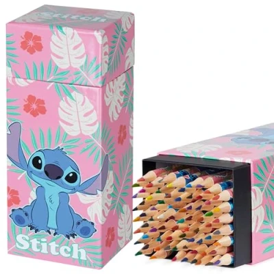 Abbildung von Disney Princess Buntstifte Kinder, 72 Stück Stitch Holzstifte Farbstifte Colored Pencils Mitbringsel Kinder Mädchen (Rosa Stitch)