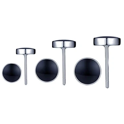 Abbildung von Yumilok 3 Paar Damen Ohrringe Ohrstecker Stecker Schmuck Set 925 Sterling Silber Rund Schwarzer Achat 5mm 6mm 7mm für Männer Herren