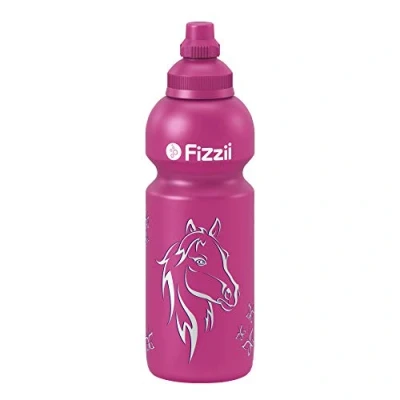 Abbildung von Fizzii Kinder und Freizeittrinkflasche 600 ml (auslaufsicher bei Kohlensäure, schadstofffrei, spülmaschinenfest, Motiv: Pferdekopf)
