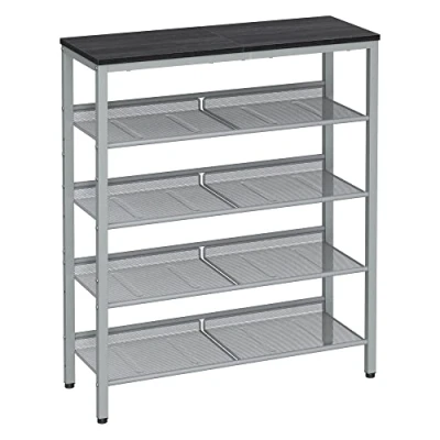 Abbildung von VASAGLE Schuhregal, Schuhablage, 5 Ebenen, große Oberfläche, verstellbare Gitterablagen, platzsparend für Eingangsbereich Flur, Metall, Industrie Stil, anthrazitgrau metallisches Silber LBS038E22