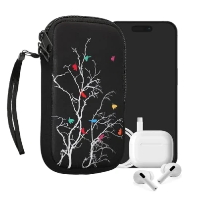 Abbildung von kwmobile Handytasche für Smartphones M 5,5&quot; Neopren Handy Tasche Hülle Cover Case Schutzhülle Vögel AST Mehrfarbig Pink Schwarz 15,2 x 8,3 cm Innenmaße
