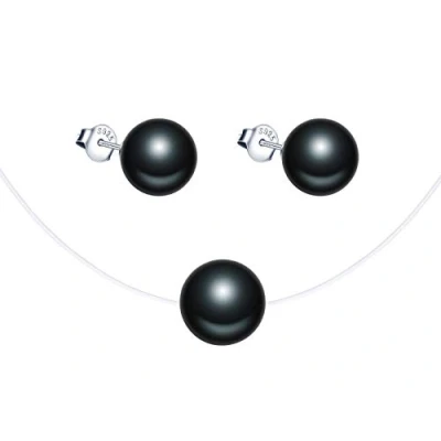 Abbildung von Yumilok Damen Schmuckset Halskette mit schwarz Perlen Anhänger &amp; Ohrstecker Ohrringe aus 925 Sterling Silber