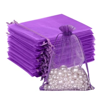Abbildung von G2PLUS 100 Stück Lila Organzasäckchen, 10x15 CM Geschenk Organzabeutel, Hochzeit Organza Beutelchen mit Kordelzug Sie als Bonbonsbeutel, Schmuckbeutel, Geschenkbeutel