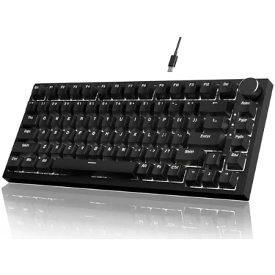 Abbildung von YINDIAO Ajazz AK820 Mechanische Tastatur mit Knopf,75% ANSI Layout, 81 Tasten,Kabelgebundene Gaming Tastatur,Verbesserte Dichtungsmontage,Roter Hot Swap Schalter,Eisweißes Licht,für PC,MAC (Schwarz)