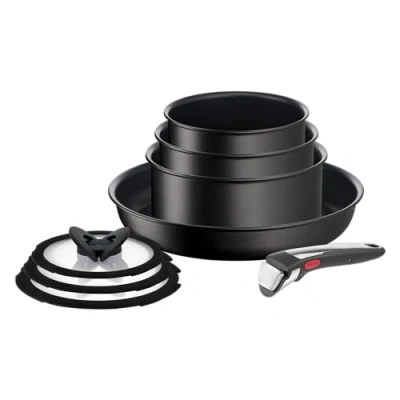 Abbildung von Tefal L3959053 Ingenio Unlimited On Töpfe und Pfannen Set, stapelbar, abnehmbarer Griff, platzsparend, antihaftbeschichtet, Induktion, 8 teilig, schwarz