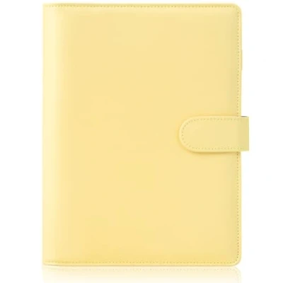 Abbildung von HAUTOCO A5 Binder, 6 Loch Ringbuch Abdeckung, Nachfüllbar Budget PU Leder Notizbuch Planer Organizer Binder für Büro Schule (ohne Innenpapier), Gelb