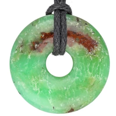 Abbildung von Lebensquelle Plus Chrysopras Donut Ø 30 mm + Baumwollband Edelstein Anhänger Echte Heilsteinkette inkl. hochwertigem Band