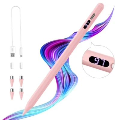 Abbildung von TiMOVO Stylus Stift für Touchscreens, Schnelle Aufladung Eingabestift Kompatibel mit Apple i Pad/i Phone/Android/iOS/Samsung/Xiaomi Tablets, iPad Leistungsanzeige Tablet Handy, Rosa