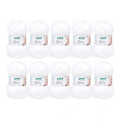 Abbildung von Gründl Baby uni Strickgarn / Häkelgarn (OEKO TEX zertifizierte Wolle, strapazierfähig und pflegeleicht, 70 % Polyacryl 30 Polyamid, 50 g 150 m, Nadelstärke: 3,5 4,5, 10 x g), Weiß