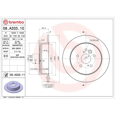 Abbildung von BREMBO COATED DISC LINE 08.A333.11 Bremsscheibe 303 9 5 voll beschichtet TOYOTA: RAV4 II Off Road
