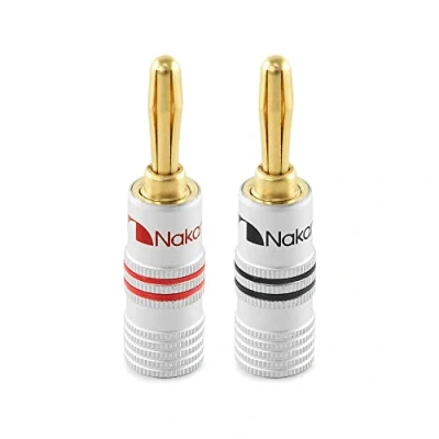 Abbildung von Nakamichi 24K vergoldeter Bananenstecker 12 AWG 18 Gauge Größe 4mm für Lautsprecher Verstärker Hi Fi AV Receiver Stereo Heimkino Audiokabel Stecker schraubbar 2 Stück (1 Paar)