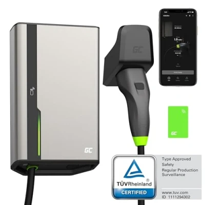 Abbildung von Green Cell GC HabuDen Wallbox 22kW 32A mit 5m Typ 2 Ladekabel Intelligente 11kW /22kW, Bluetooth &amp; WiFi NFC, Kompatibel Allen Elektroautos für Zuhause / 7,2kW 3,6kW