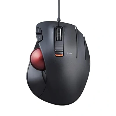 Abbildung von ELECOM EX G Trackball Maus, kabelgebunden, Daumensteuerung, ergonomisches Design, 5 Tasten Funktion mit reibungslosem Tracking, optischer Gaming Sensor, glatter roter Ball,