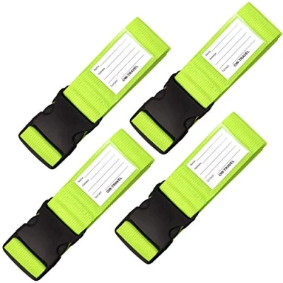 Abbildung von OW Travel Kofferband Gurt Schwerlast Personalisierter Koffergurt mit Adressschild: Luggage Strap Koffer Gurte Gepäckgurt Band Koffergurte farbig 4 Stück Grün